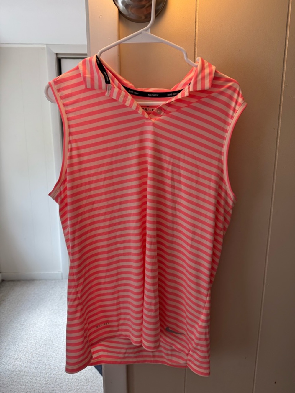 Nike Pink and White Striped Sleeveless Polo Tank